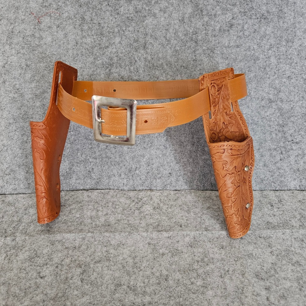 Vintage Style Tan Double Holster Belt Floral Embossed Western Costume 32.5 Inch